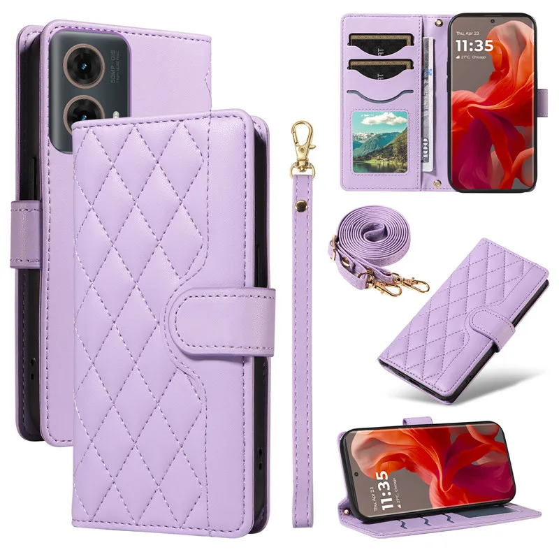 Elegant Leather Crossbody Wallet with Lanyard and Phone Stand Feature