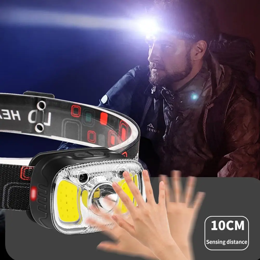 

Headlamp Rechargeable With White Red Light Motion Sensor 7 Modes Head Lights For Camping Cycling Running Fishing