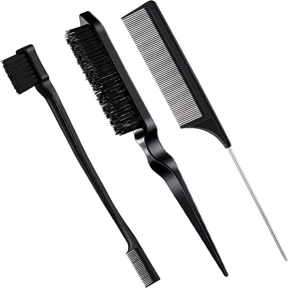 

3Pcs Slicking Hair Brush Brushing Combing Rat Tail Comb Teasing Brush Bristle Hair Brush Grooming Slick Brush Set