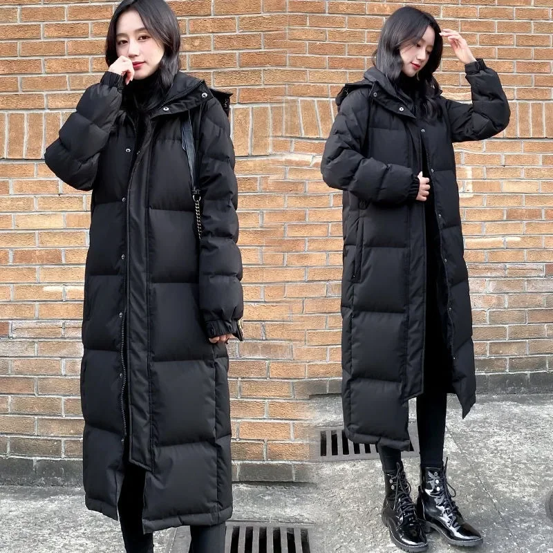 2024 New Women Down Jacket Winter Coat Female Long Parkas Loose Large Size Thick Warm Outwear Fashion Simplicity Hooded Overcoat