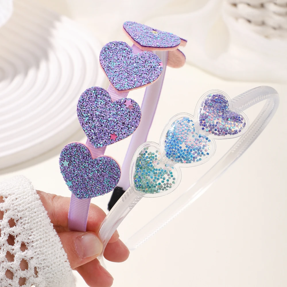 1/2pcs Transparent Quicksand Hairhoop Kids Girl Glitter Heart Sequin Cartoon Hairbands Children Headwear Baby Hair Accessories