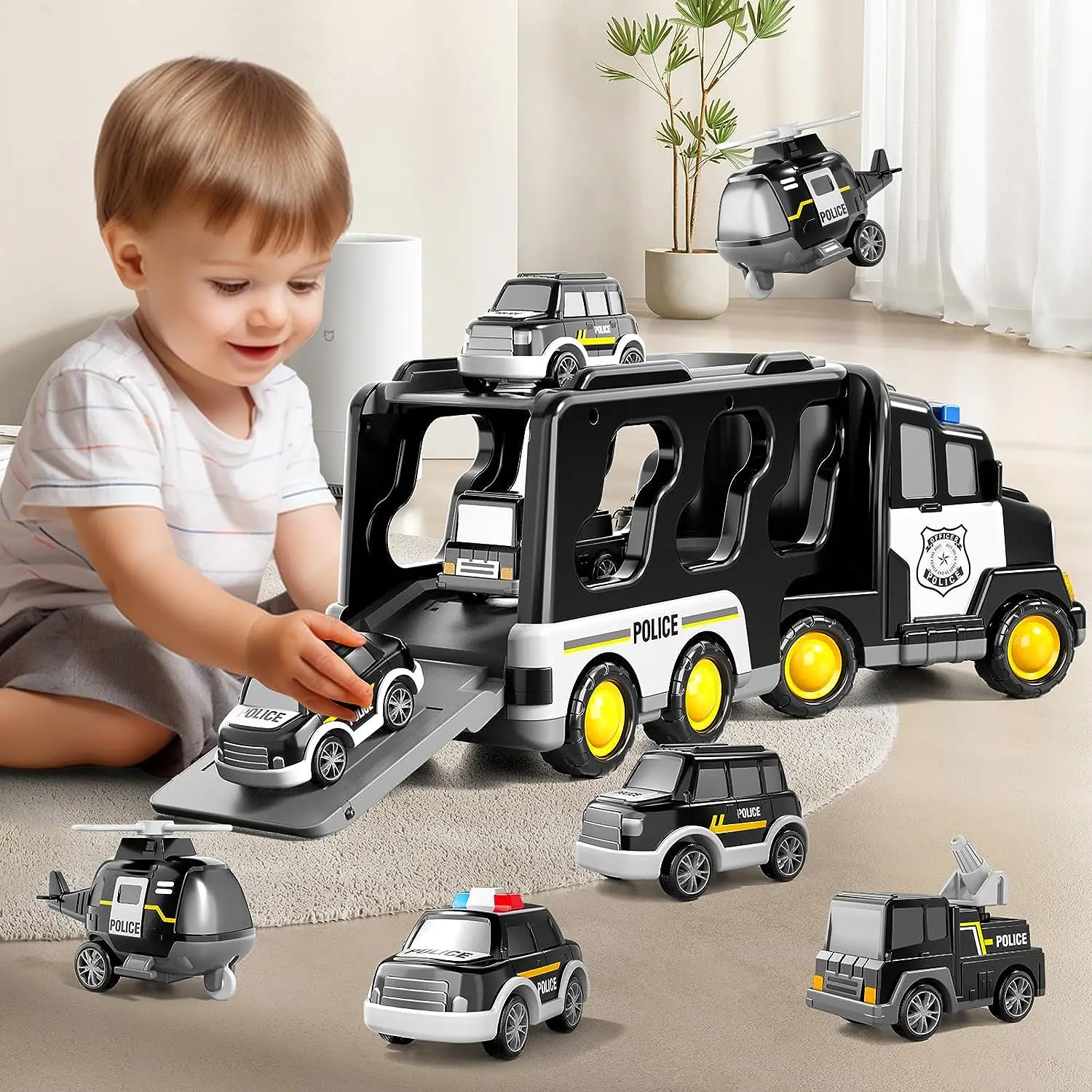 Police Truck Toys for Toddler Friction Power Emergency Vehicle,Police Car Toy for Toddlers Carrier Truck Toys 3
