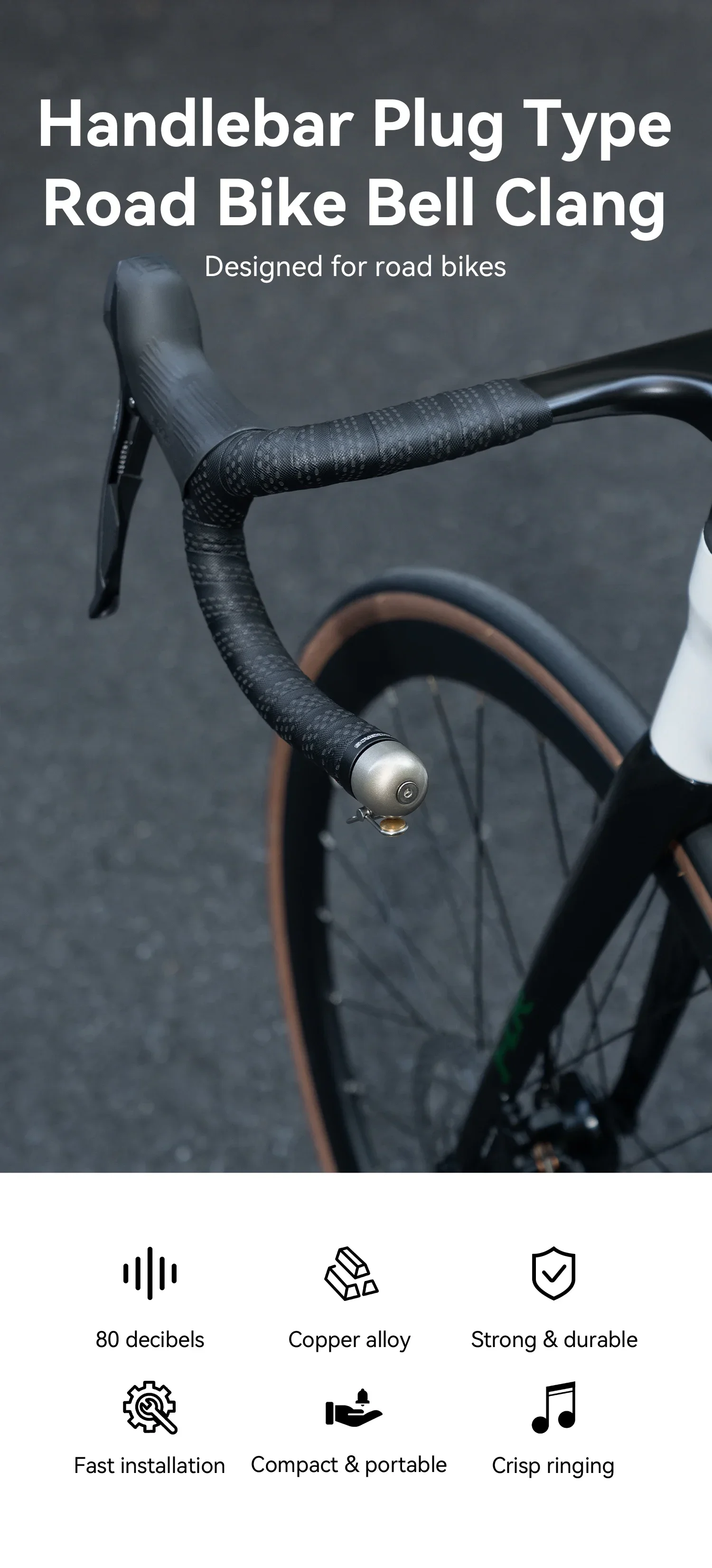 Description Picture 2 of itemROCKBROS Bicycle Bell Clear Loud Sound MTB Road Bike Horn Bicycle Handle Bells Ring Suitable for 22.2mm handlebar 80db Bell 1PCS