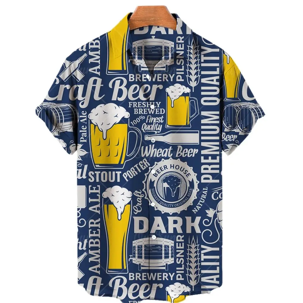 2022 Male Clothing 5xl Beer 3d Print Vintage Tops Retro Hawaiian Shirt Man Beach Shirts For Men Short Sleeves Lapel Men's Shirt