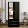Wood Armoire Wardrobe Closet with Mirror, Storage Cabinet Bedroom Freestanding Wardrobe Combination for Hanging , Black 70.47”H 1