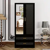 Wood Armoire Wardrobe Closet with Mirror, Storage Cabinet Bedroom Freestanding Wardrobe Combination for Hanging , Black 70.47”H 1