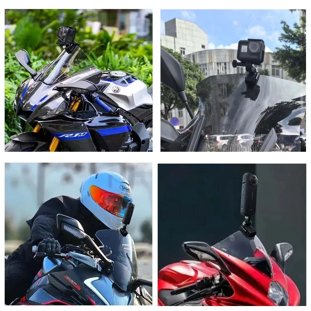 Clip De Montaje Para Parabrisas De Moto - Soporte Para GoPro, DJI, Insta360 - Aleación De Aluminio Con Silicona