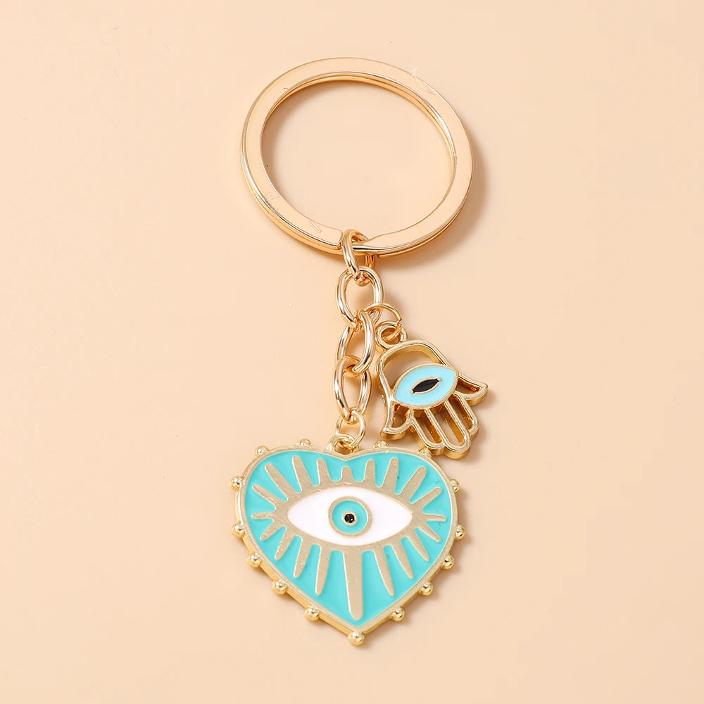 Aihua Emaille Hamsa Hand Evil Blue Eye Schlüsselanhänger Legierung Liebe Herz Teufelsauge Schlüsselanhänger für Frauen Autoschlüssel Tasche Zubehör – Detail 12