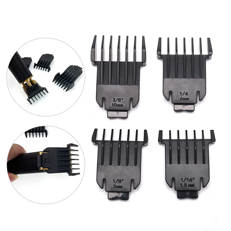 

4PCS T9 Universal Hair Clipper Limit Comb Guide Sets 1.5mm/3mm/6mm/10mm Limit Calipers Trimmer Guards Hairdressing Tools