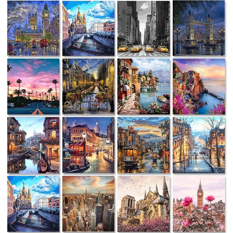 aliexpress.com - City Landscape Painting By Numbers For Adults DIY Kits HandPainted On Canvas With Framed Oil Picture Drawing Coloring By Number
