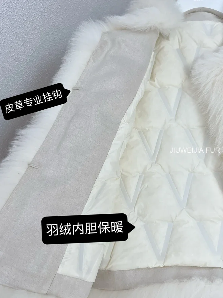 Winter Round Neck Suede Spliced Fox Fur Coat Women's Down Outerwear Fluffy Fur Collar Thick Warm Casual Long Sleeve Jacket 2023