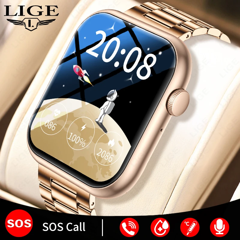 

LIGE New Smart Watch Men Thermometer Non-invasive Blood Sugar Monitor Women Watch Emergency SOS Bluetooth Call Women Smartwatch