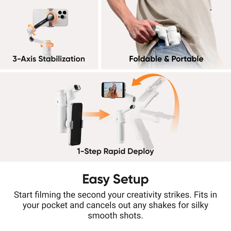 Insta360 Flow 2 Pro-Foldable AI Phone Gimbal Multi-Person Tracking Track in 200+ Apps Apple DockKit