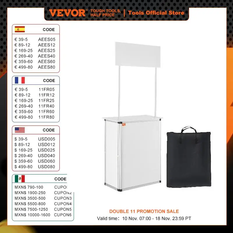 VEVOR Promotion Counter Table Portable Tradeshow Podium Table Display Exhibition Counter Stand Booth Fair Pop Up Podium