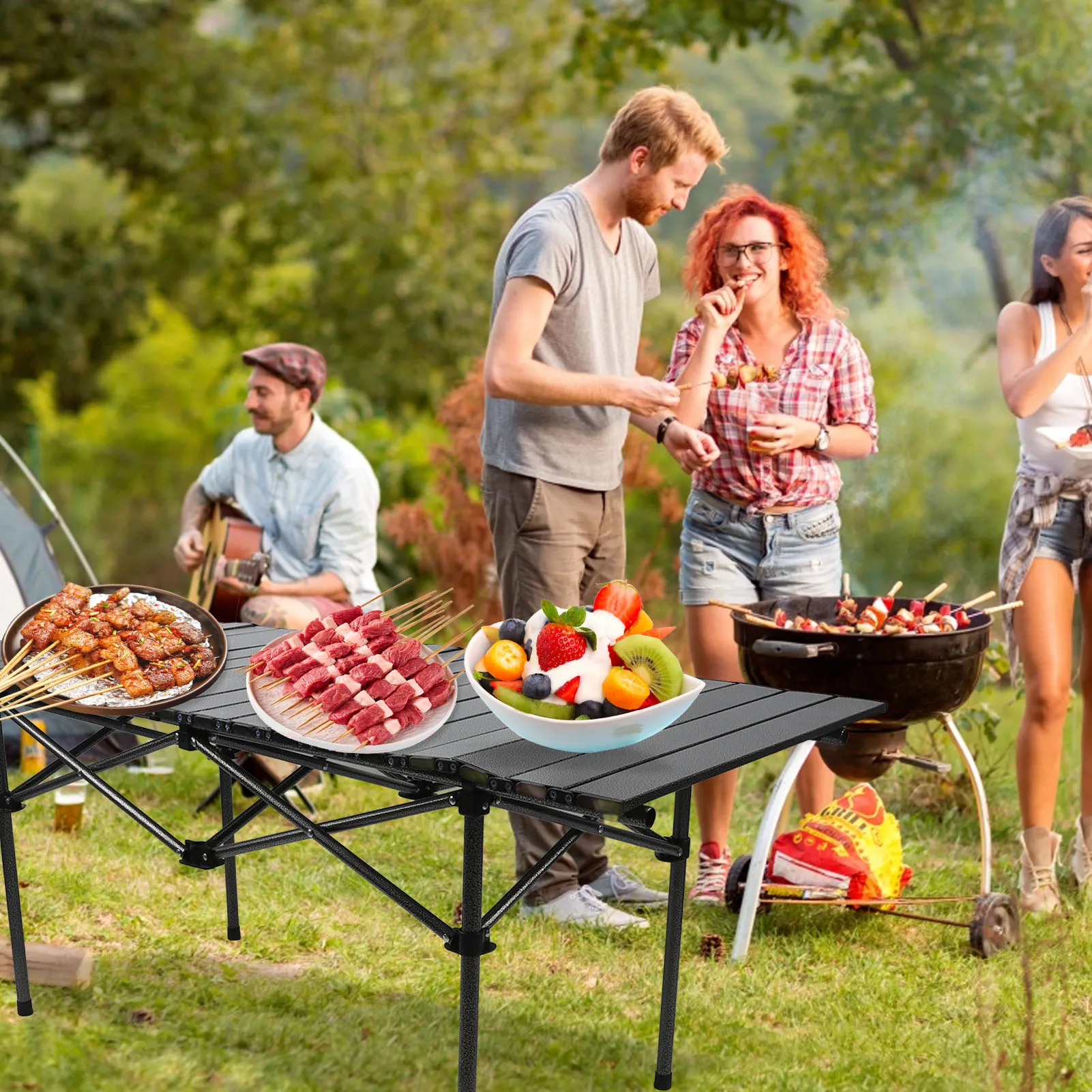 47.24 inch Outdoor Folding Portable Picnic Camping Table Carbon Steel Material Strong Load Capacity Long Term Use