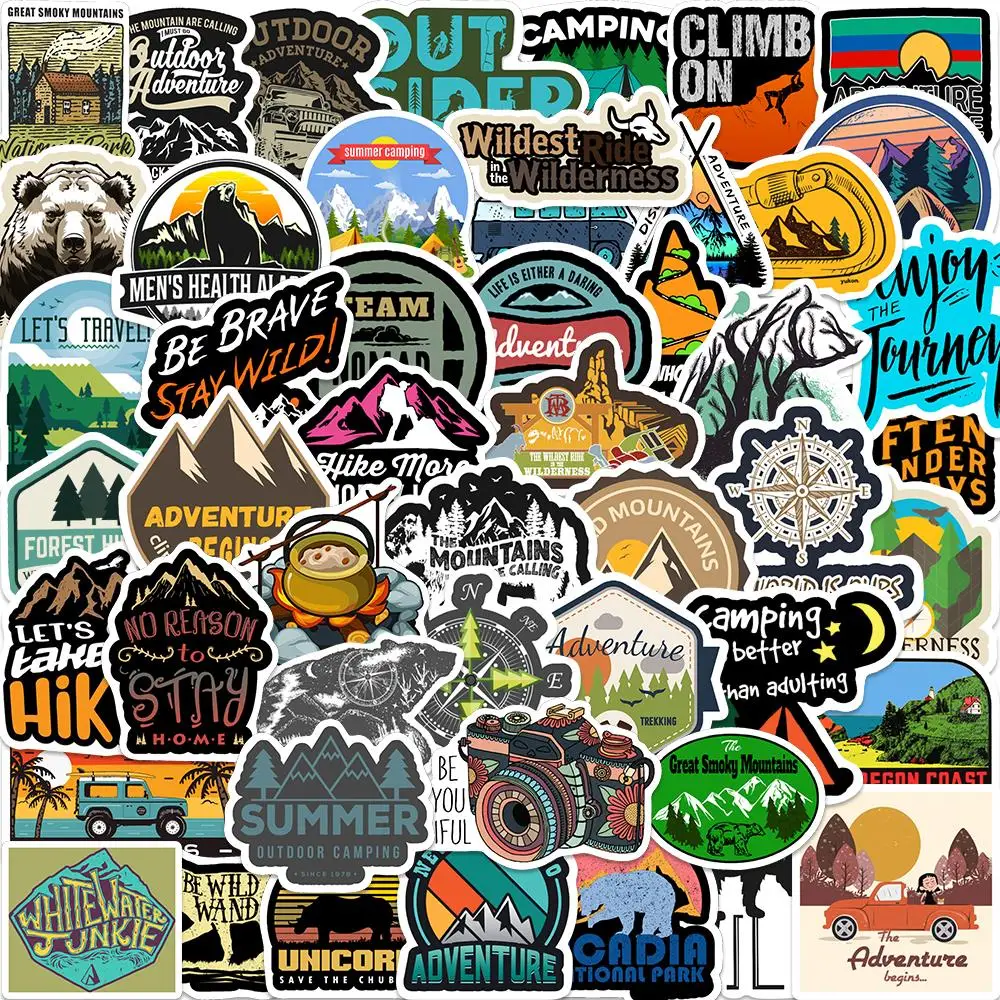 50PCS Outdoor Wild Camping Adventure Stickers Climb Travel Landscape Waterproof Luggage Phone Laptop Bike Motorcycle Decal