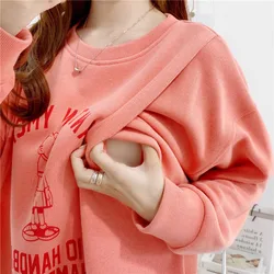 Autumn Style Breastfeeding Sweaters Pullover Left And Right Side Openings Character Print Nursing Hoodies Maternity Clothes 7839
