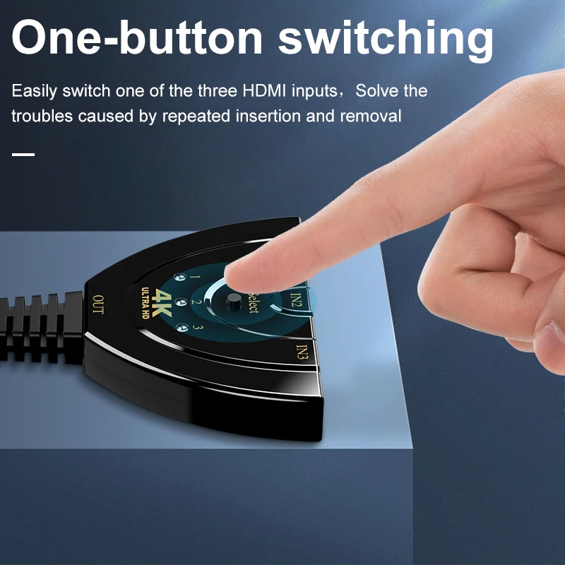 4K HDMI Switcher 3 Port HDMI Switch 3 in 1 Out with High Speed Switch Splitter Pigtail Cable Supports Full HD 4K 1080P 3D Player