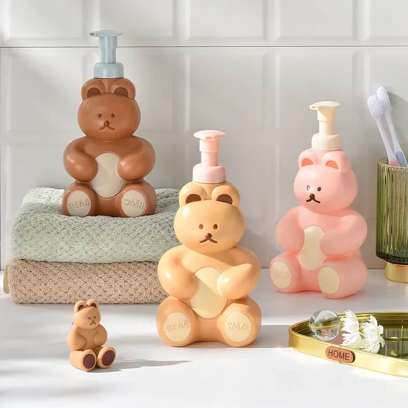 

Cartoon Bear Foaming Soap Dispenser Refillable Hand Sanitizer Shampoo Shower Gel Bathroom Pump Bottle Making Foam Container