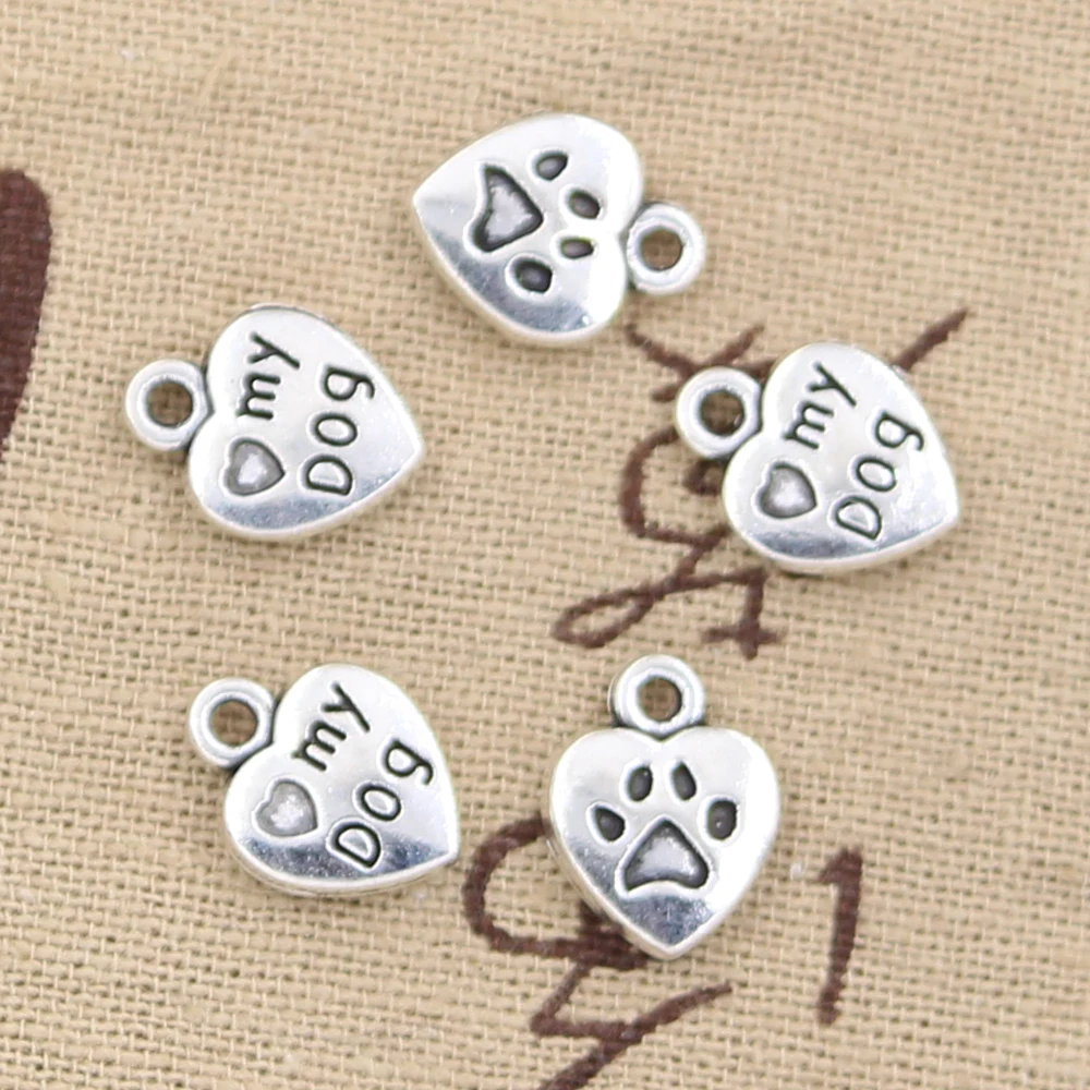 25 stücke Charms Herz Hund Pfote 13x10mm Handgemachte Anhänger Herstellung fit, vintage Tibetischen Bronze Silber farbe, DIY Für Armband Halskette