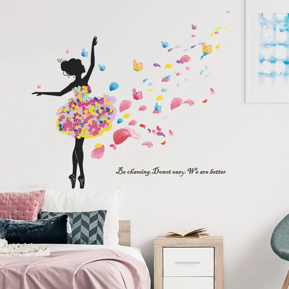 BalletDancingGirlWallArtDecalsFlowerInspirationalQuotesWall
