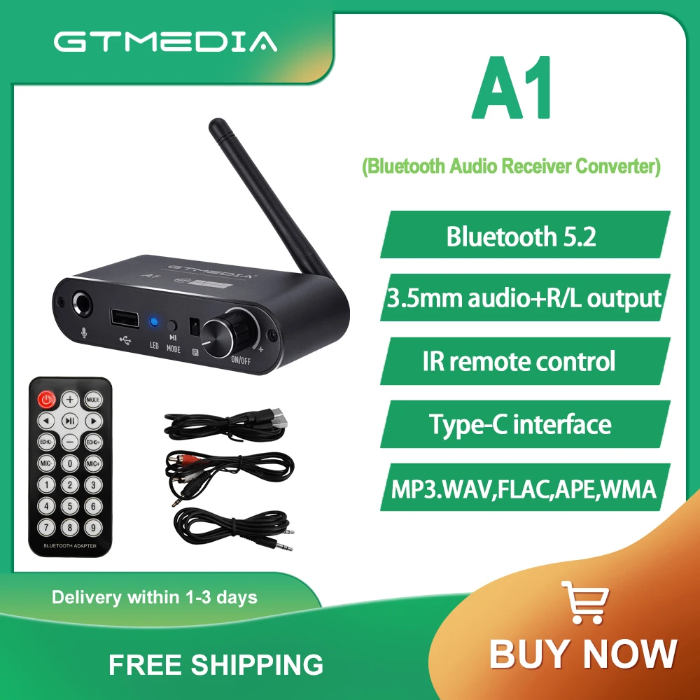 GTMEDIA A1 Bluthtooth 5.2 Audio Adapter Receiver Converter with 3.5mm