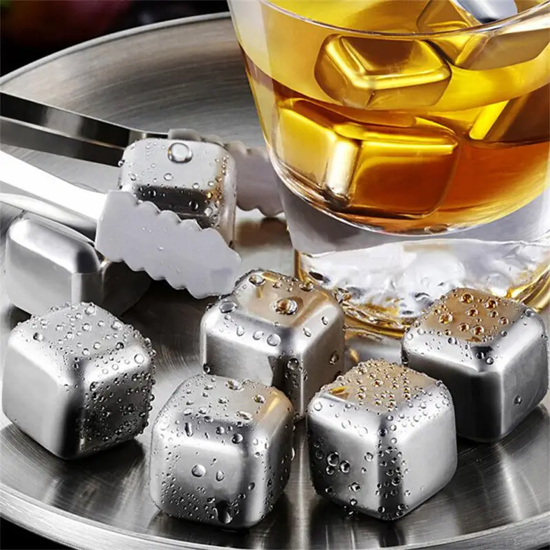 304 Stainless Steel Ice Cubes Set Reusable Tart Stone Ball Whiskey Metal Set With Ice Clip Bar Wine Summer Bar Tools Accesso