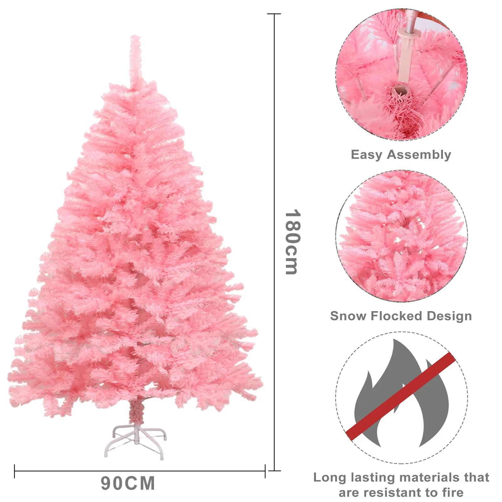 1.8m/6ft Pink/White Artificial Christmas Pine Tree Seasonal Holiday Carnival Decoration for Office, Party, Indoor,Outdoor 6