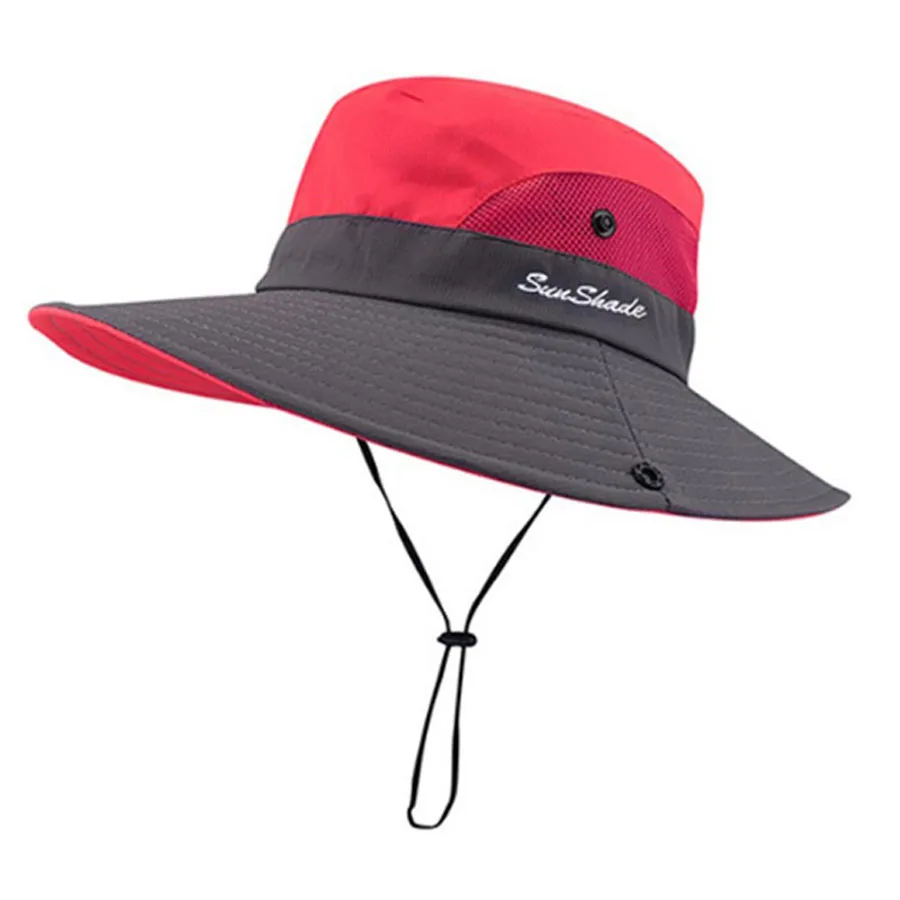 Women's Ponytail Sun Hat, UV Protection, Adjustable, Foldable Mesh, Wide  Brim, Colorblock Fishing Hat, 1Pc