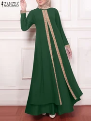 Muslim Elegant Abaya Fashion Patchwork Sundress ZANZEA Women Maxi Long Dress Turkey Robe Causal Long Sleeve Vestido Dubai Kaftan