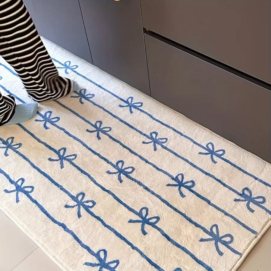 Bowknot Floor Mat Minimalist Carpet Non-slip Foot Mats Bedroom Long Carpets Bow Cute Home Decoration Girls Children Room Rug