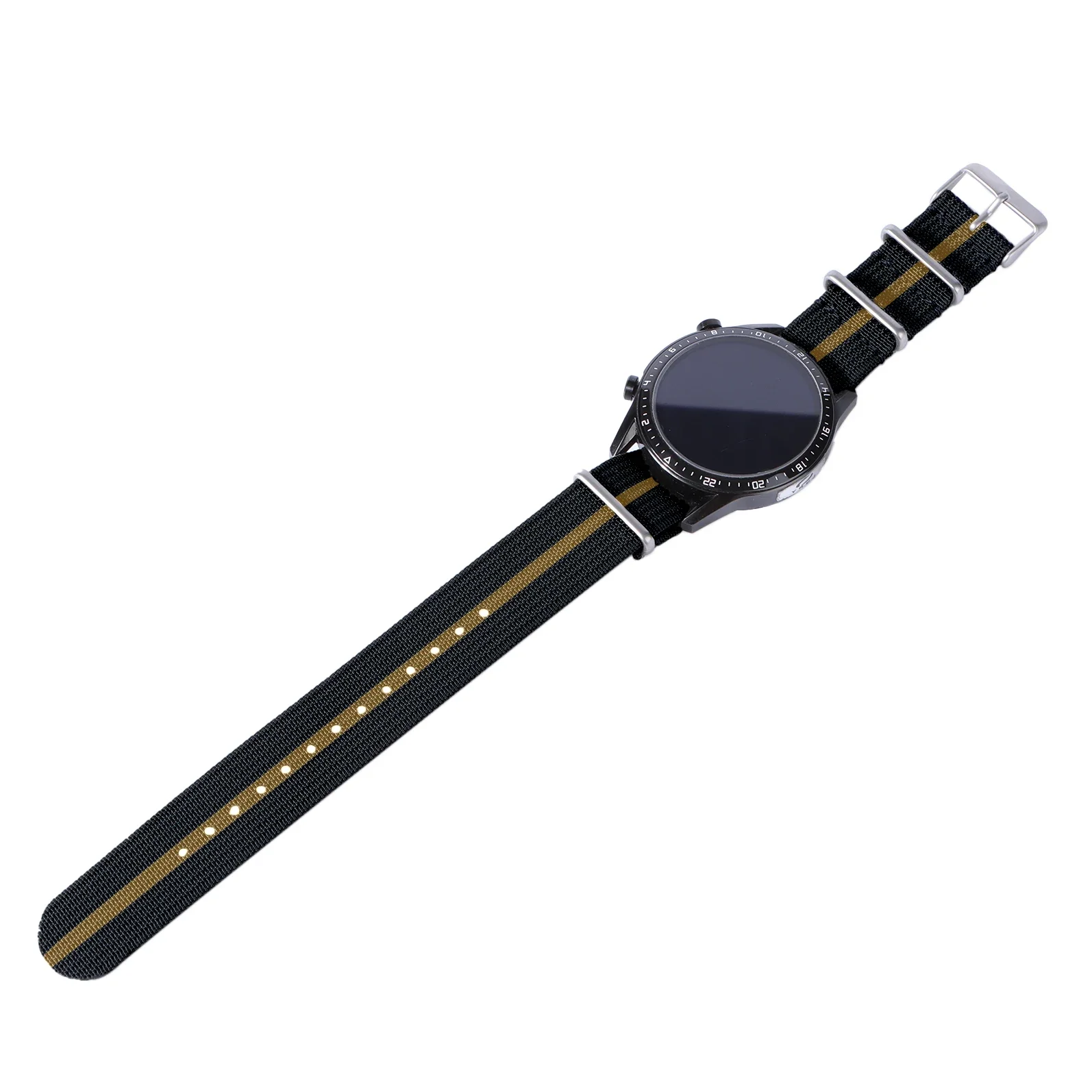 Enhanced Nylon Ribbed Strap with Black Gold Fabric Braid - Military Style Watch Band Accessory