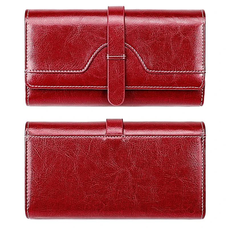 New Genuine Leather Women RFID Wallets Handbags Name Engraving Card Holder Female Purse Big Capacity Phone Bag Women's Wallet 5