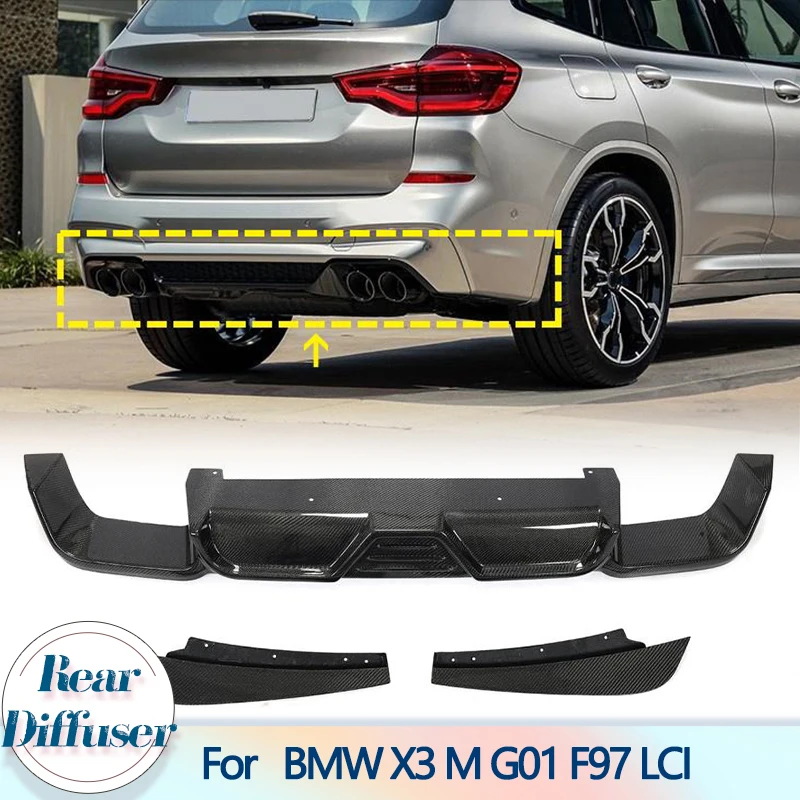 

Автомобильный задний бампер диффузор спойлер для BMW X3 M G01 F97 LCI 2019-2021 углеродное волокно авто гонки задний бампер разветвители защита