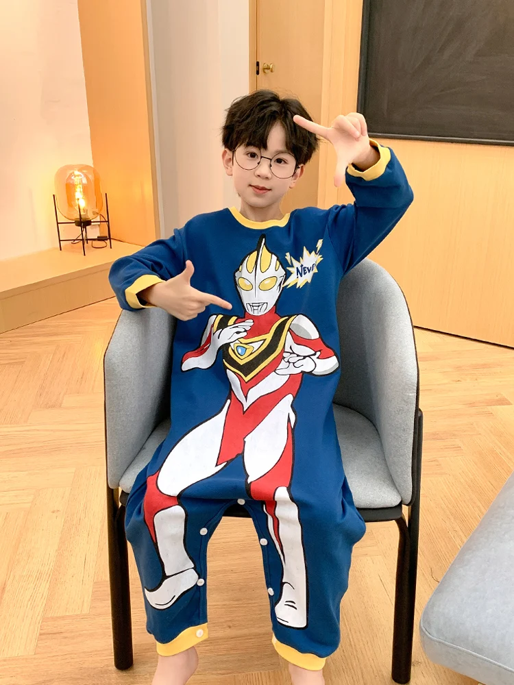 새로운 2025년 남아용 긴팔 면 파자마 발차기 방지 수면복 따뜻한 봄 가을용 홈웨어 편안하고 통기성 좋은 아동용 롬퍼