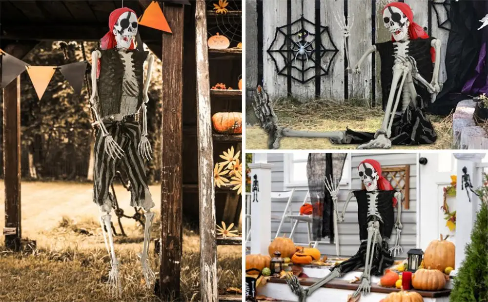 165cm Plastic Skeleton Life Size Imitation Full Body Realistic Bones With Posable Joints Pirate Styling Halloween Pose Decor