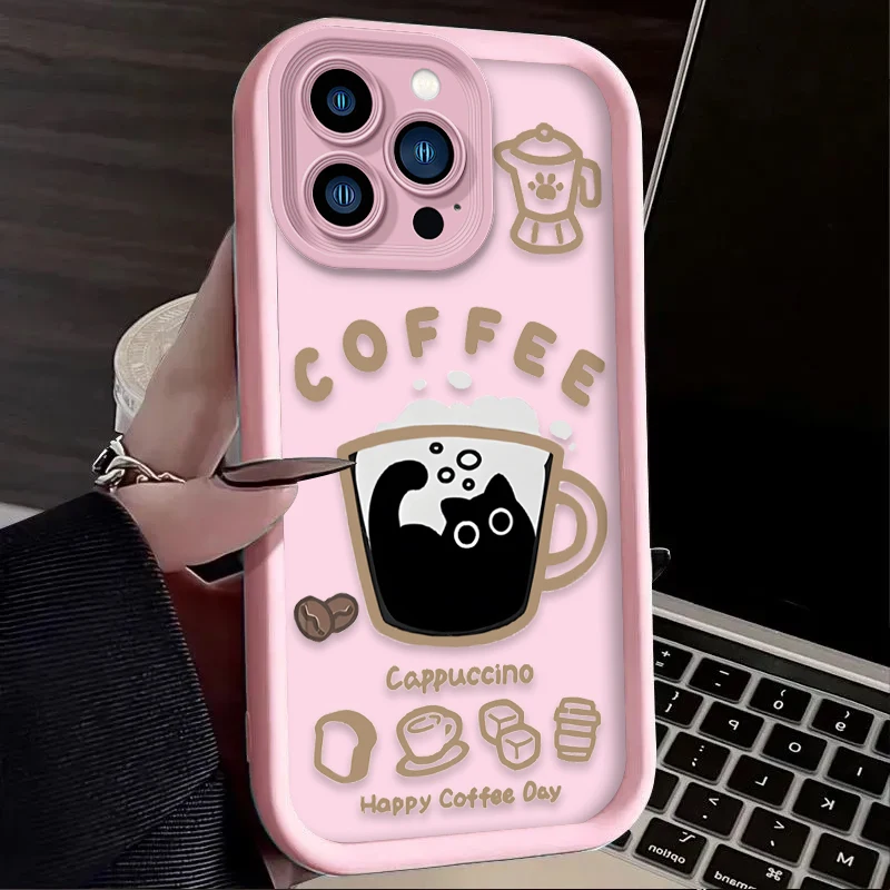 Charming Coffee Cat Design Phone Case