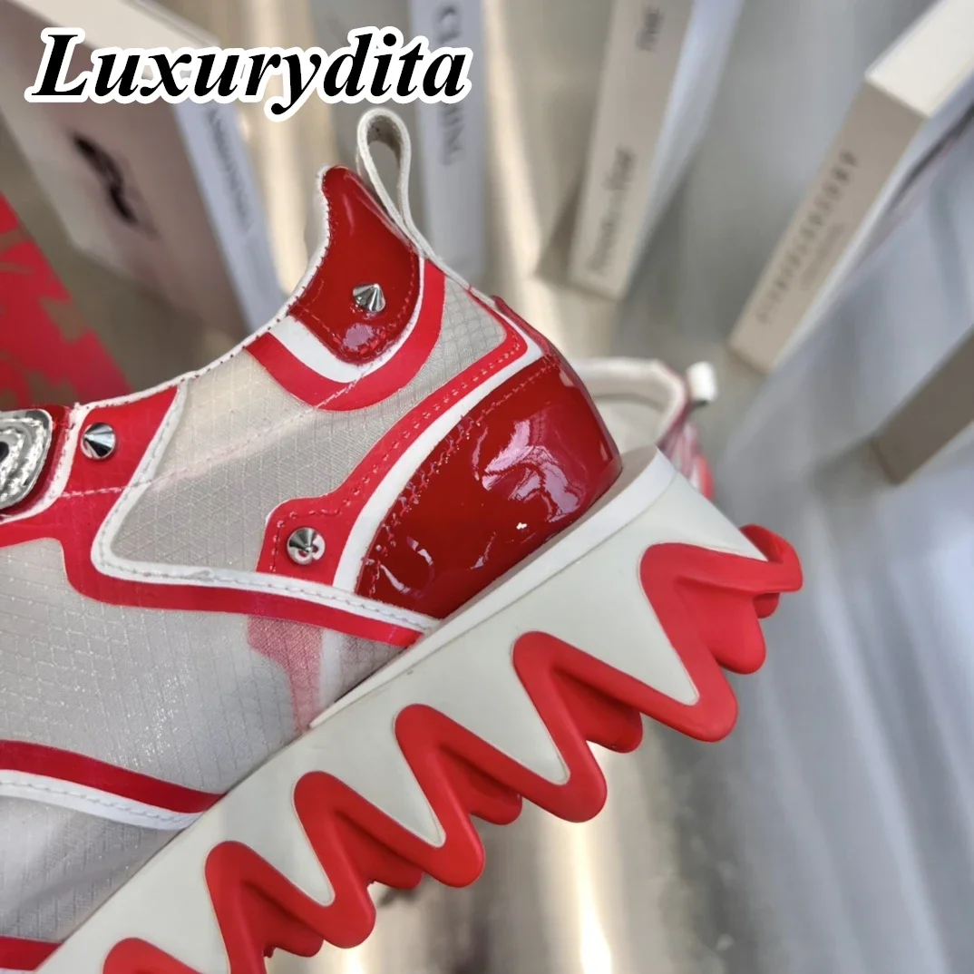 LUXURYDITA Designer Men Casual Sneakers Real Leather Rivet Luxury Womens Tennis Shoes 35-47 Fashion Unisex loafers HJ196