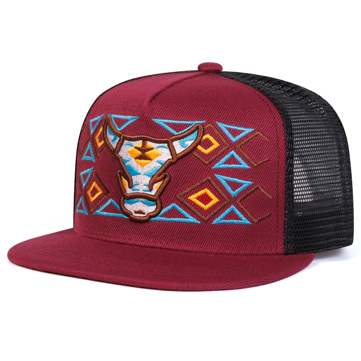 Unisex Hip-Hop-Netzhüte mit Ochsenkopf-Stickerei, Frühling und Sommer, verstellbare, lässige Snapback-Baseballkappen, Sonnenschutzhut für den Außenbereich – Detail 6