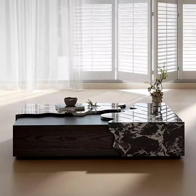 Modern living room furniture factory villa coffee tables solid wood base calacatta viola black marble coffee table