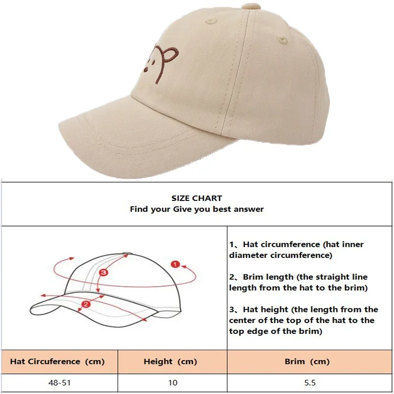 1Pc Children Solid Color Baseball Cap Baby Sun Hats Kids Cotton Breathable Hat Boys Girls Adjustable Caps Cute Bear Embroidered 6