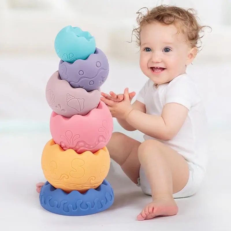 Stacking Tower Toys Eggshell Rubber Stacking Toys Sensory Stackable Soft Building Blocks Preschool Learning For Kids &