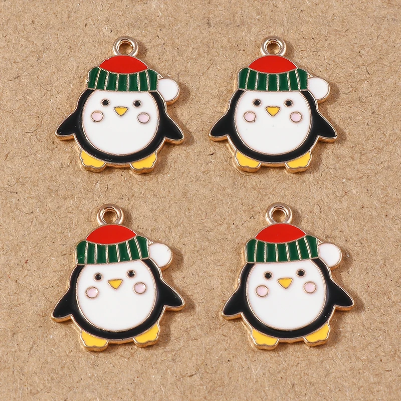 여성용 DIY 귀걸이 목걸이 팔찌 액세서리, 만화 크리스마스 펭귄 참 펜던트, 쥬얼리 제작, 10 개/로트 