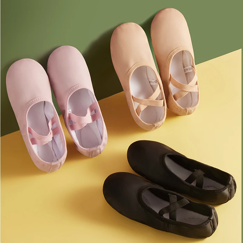 PU Leather Pointe Shoes Full Sole Dance Slippers Children Ballerina Practice Ballet Dancing Training Use 3 Colors