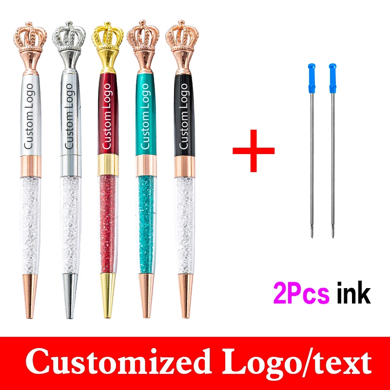 

Metal Crown Pen Creative Crystal Pen 1+2pcs/set Customizable Logo Gift Ballpoint Pen Get 2 Ink Wholesale Lettering Engraved Name