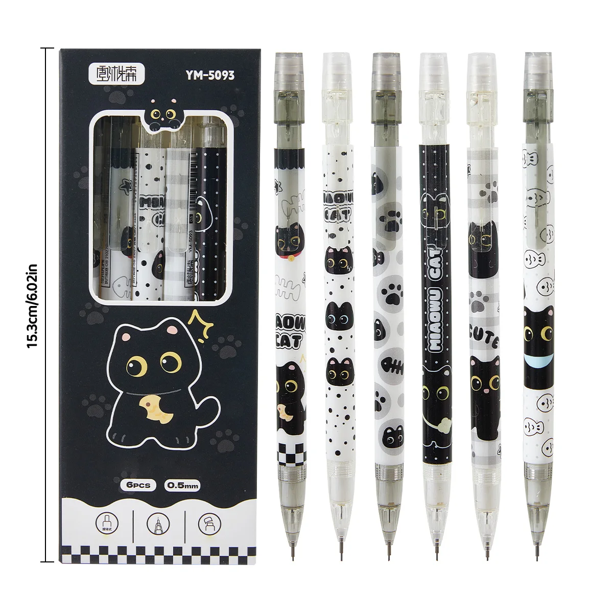 Mechanical Pencils 0.5mm for Writing & Drawing, Cute Cat Design, Ideal for Office & School Use, Multicolor Set of 6 - 3