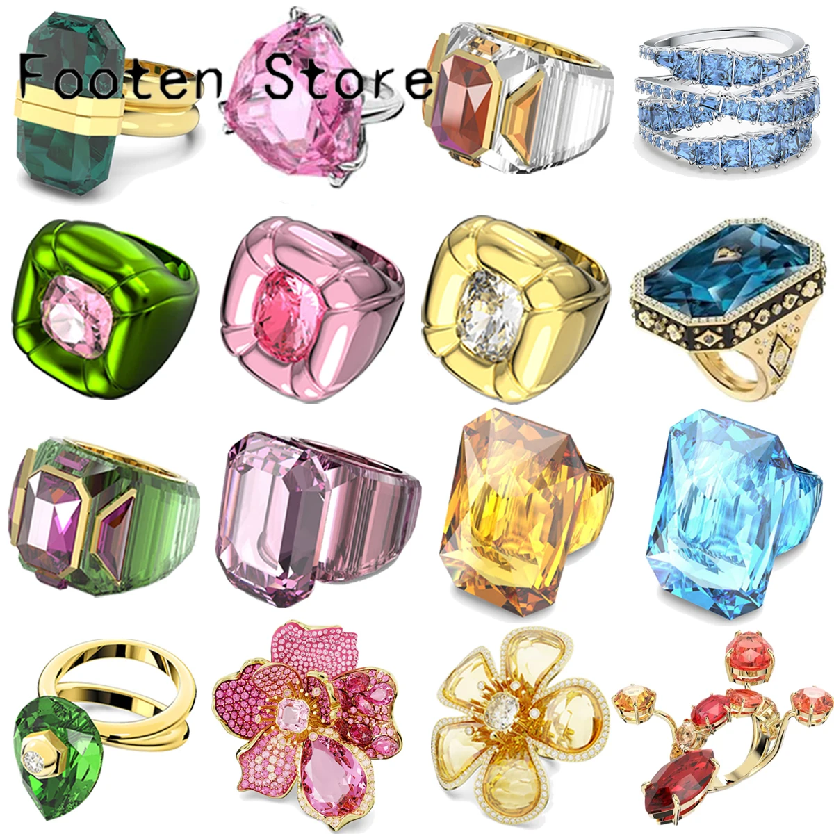 Anillos de cristal de acero inoxidable originales para mujer, anillo lucente, accesorios de lujo para fiesta de boda, joyería con logotipo, 2024