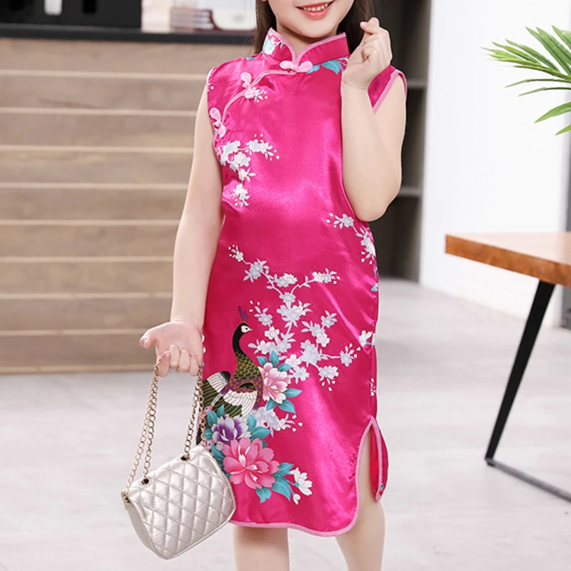 Mädchen Qipao Kleid Sommer - Chinesisches Cheongsam Mit Blumenprint