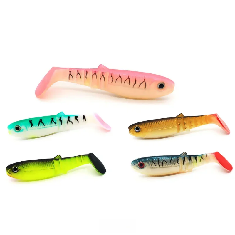 

5 Pcs Soft Lure Artificial Silicone Fishing Bait with Curved Tail Saltwater Wobblers Jigging 8cm/6g Swimbait Fishing Lure Tackle