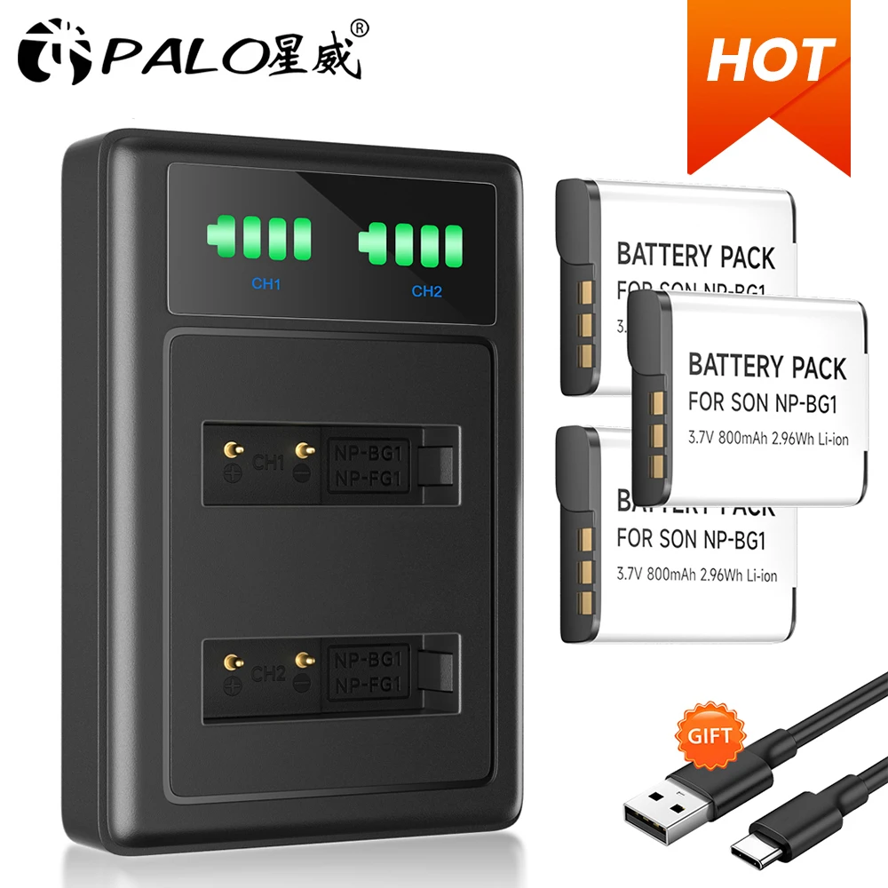 Batterie Ricaricabili Agli Ioni Di Litio 3.7V 800Mah Np-Bg1 Np Bg1 Batteria Per Fotocamera + Caricabatterie Per Sony Dsc W120 W125 W130 W150 W170 W210